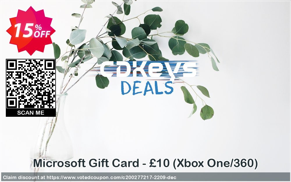 Microsoft Gift Card - £10, Xbox One/360  Coupon, discount Microsoft Gift Card - £10 (Xbox One/360) Deal. Promotion: Microsoft Gift Card - £10 (Xbox One/360) Exclusive offer 