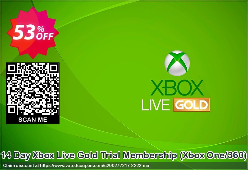 14 Day Xbox Live Gold Trial Membership, Xbox One/360  Coupon, discount 14 Day Xbox Live Gold Trial Membership (Xbox One/360) Deal. Promotion: 14 Day Xbox Live Gold Trial Membership (Xbox One/360) Exclusive offer 