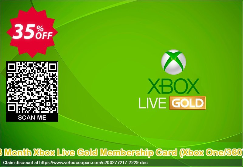 3 Month Xbox Live Gold Membership Card, Xbox One/360 