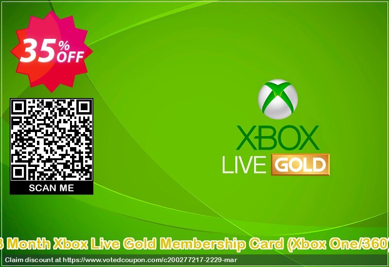 3 Month Xbox Live Gold Membership Card, Xbox One/360 