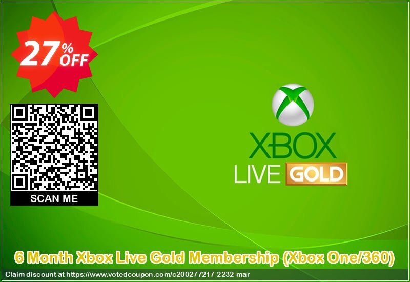 6 Month Xbox Live Gold Membership, Xbox One/360  Coupon, discount 6 Month Xbox Live Gold Membership (Xbox One/360) Deal. Promotion: 6 Month Xbox Live Gold Membership (Xbox One/360) Exclusive offer 