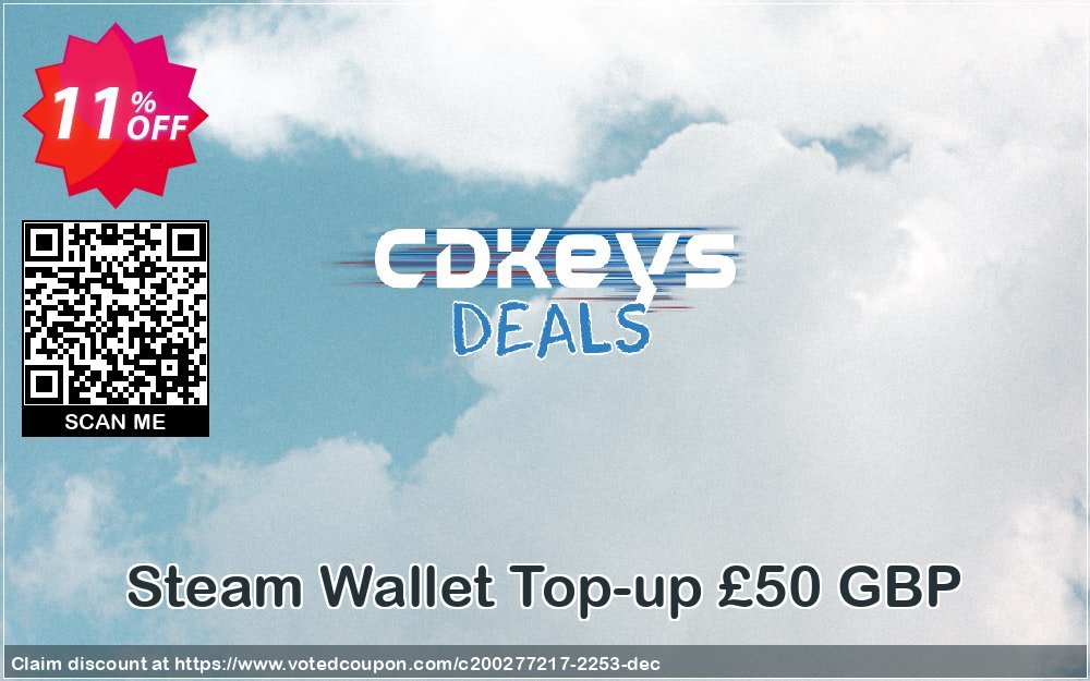 Steam Wallet Top-up £50 GBP Coupon, discount Steam Wallet Top-up £50 GBP Deal. Promotion: Steam Wallet Top-up £50 GBP Exclusive offer 