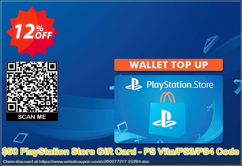 $50 PS Store Gift Card - PS Vita/PS3/PS4 Code Coupon Code May 2024, 12% OFF - VotedCoupon