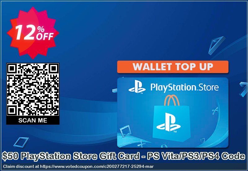 $50 PS Store Gift Card - PS Vita/PS3/PS4 Code Coupon Code May 2024, 12% OFF - VotedCoupon