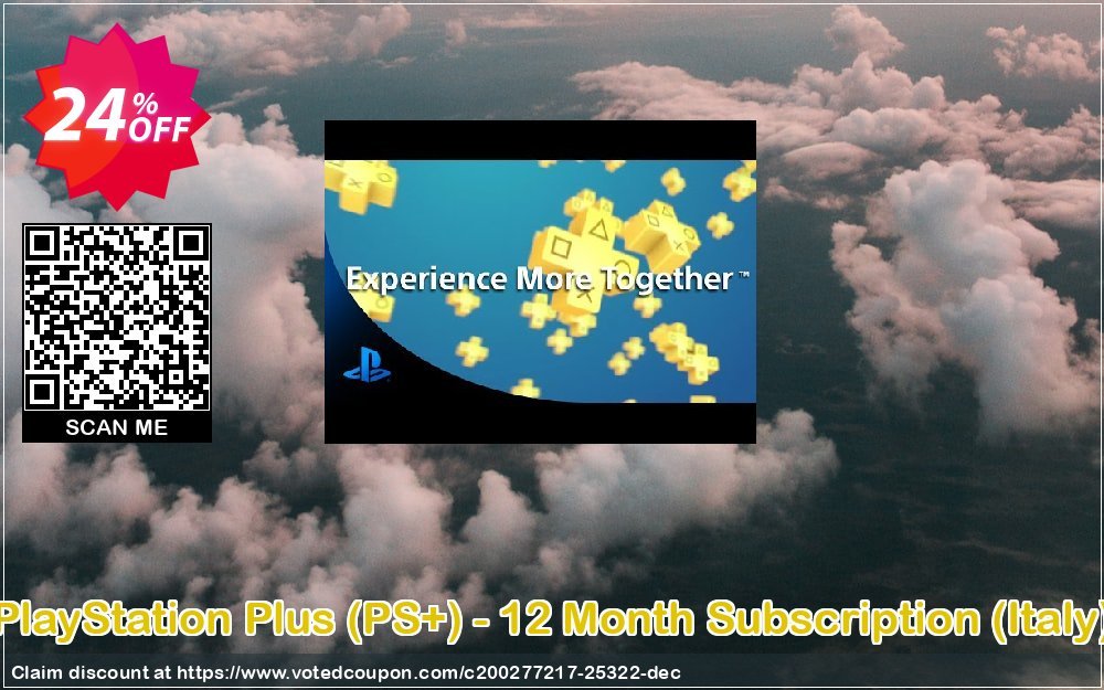 PS Plus, PS+ - 12 Month Subscription, Italy  Coupon, discount PlayStation Plus (PS+) - 12 Month Subscription (Italy) Deal. Promotion: PlayStation Plus (PS+) - 12 Month Subscription (Italy) Exclusive offer 