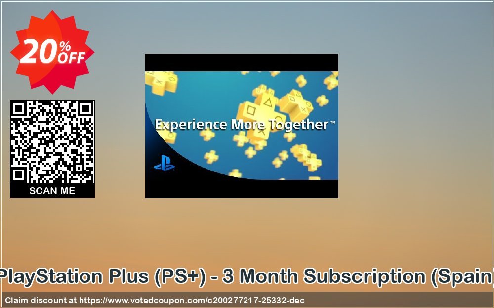 PS Plus, PS+ - 3 Month Subscription, Spain  Coupon, discount PlayStation Plus (PS+) - 3 Month Subscription (Spain) Deal. Promotion: PlayStation Plus (PS+) - 3 Month Subscription (Spain) Exclusive offer 