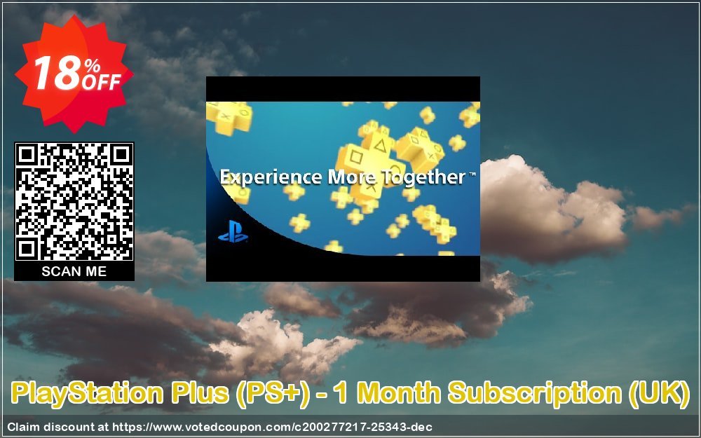 PS Plus, PS+ - Monthly Subscription, UK  Coupon, discount PlayStation Plus (PS+) - 1 Month Subscription (UK) Deal. Promotion: PlayStation Plus (PS+) - 1 Month Subscription (UK) Exclusive offer 