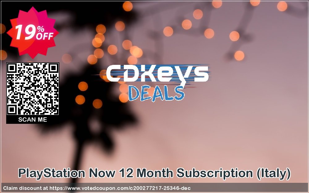 PS Now 12 Month Subscription, Italy  Coupon, discount PlayStation Now 12 Month Subscription (Italy) Deal. Promotion: PlayStation Now 12 Month Subscription (Italy) Exclusive offer 