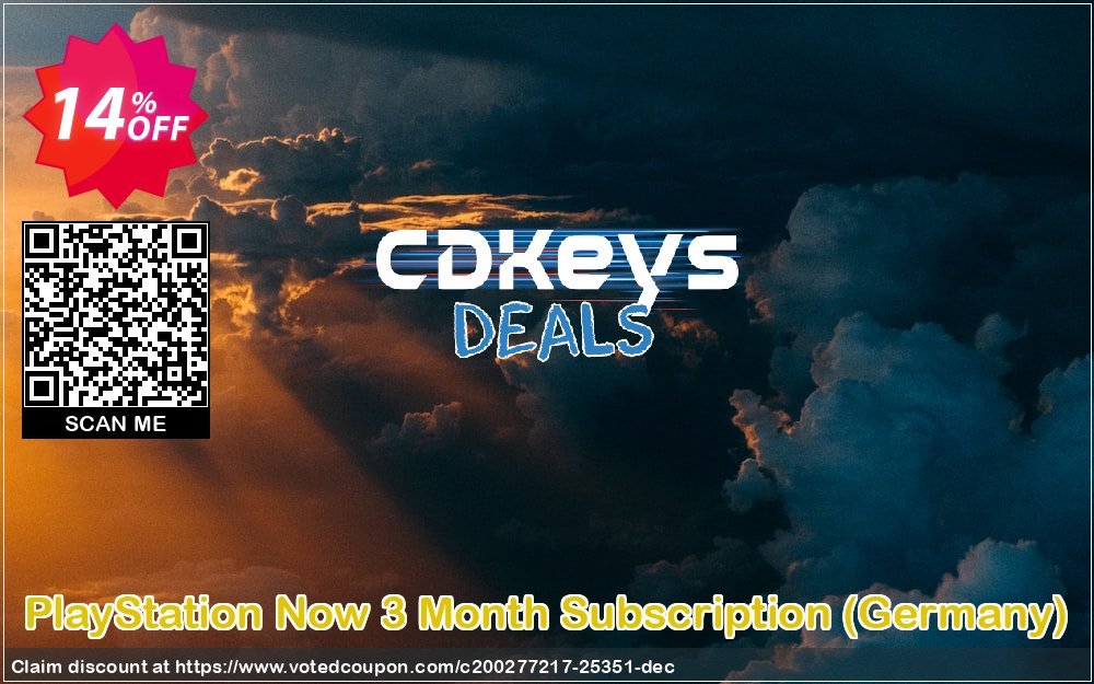 PS Now 3 Month Subscription, Germany  Coupon, discount PlayStation Now 3 Month Subscription (Germany) Deal. Promotion: PlayStation Now 3 Month Subscription (Germany) Exclusive offer 