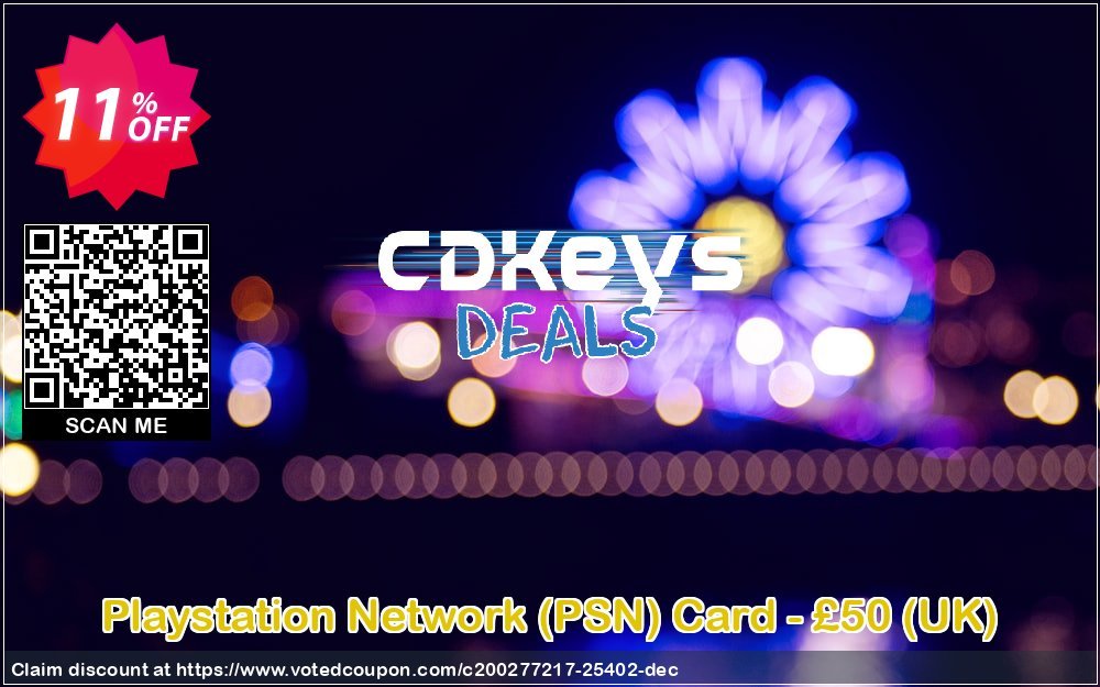 PS Network, PSN Card - £50, UK  Coupon, discount Playstation Network (PSN) Card - £50 (UK) Deal. Promotion: Playstation Network (PSN) Card - £50 (UK) Exclusive offer 