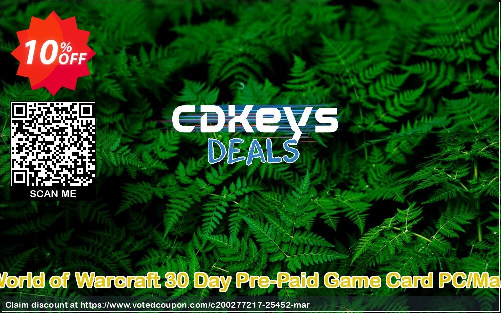 World of Warcraft 30 Day Pre-Paid Game Card PC/MAC Coupon, discount World of Warcraft 30 Day Pre-Paid Game Card PC/Mac Deal. Promotion: World of Warcraft 30 Day Pre-Paid Game Card PC/Mac Exclusive offer 