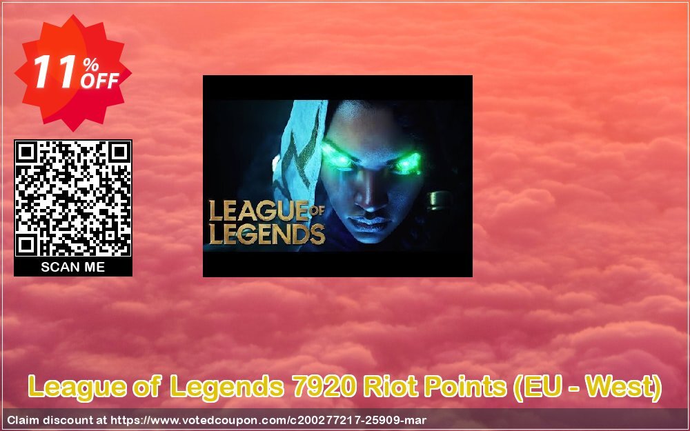 League of Legends 7920 Riot Points, EU - West  Coupon, discount League of Legends 7920 Riot Points (EU - West) Deal. Promotion: League of Legends 7920 Riot Points (EU - West) Exclusive offer 