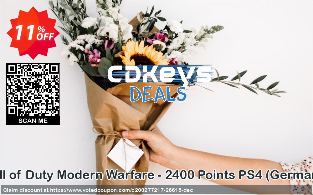 Call of Duty Modern Warfare - 2400 Points PS4, Germany  Coupon, discount Call of Duty Modern Warfare - 2400 Points PS4 (Germany) Deal. Promotion: Call of Duty Modern Warfare - 2400 Points PS4 (Germany) Exclusive Easter Sale offer 