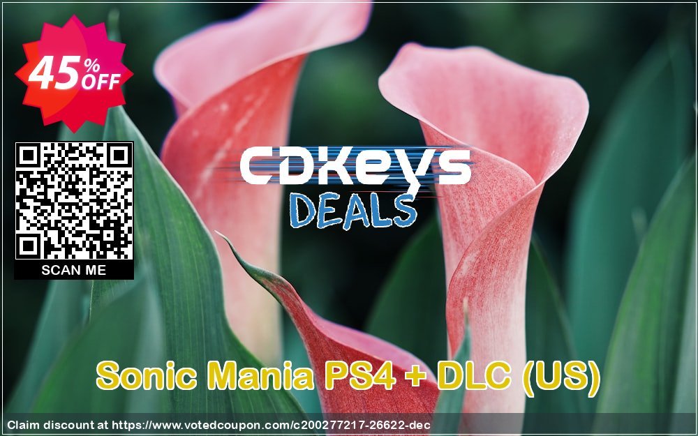 Sonic Mania PS4 + DLC, US  Coupon, discount Sonic Mania PS4 + DLC (US) Deal. Promotion: Sonic Mania PS4 + DLC (US) Exclusive Easter Sale offer 