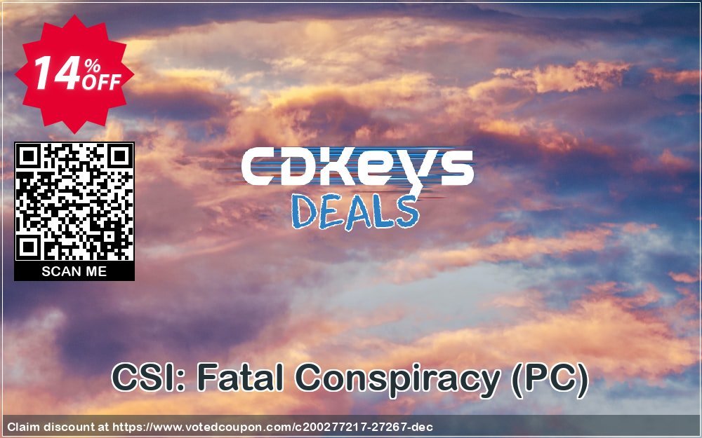 CSI: Fatal Conspiracy, PC  Coupon, discount CSI: Fatal Conspiracy (PC) Deal. Promotion: CSI: Fatal Conspiracy (PC) Exclusive Easter Sale offer 