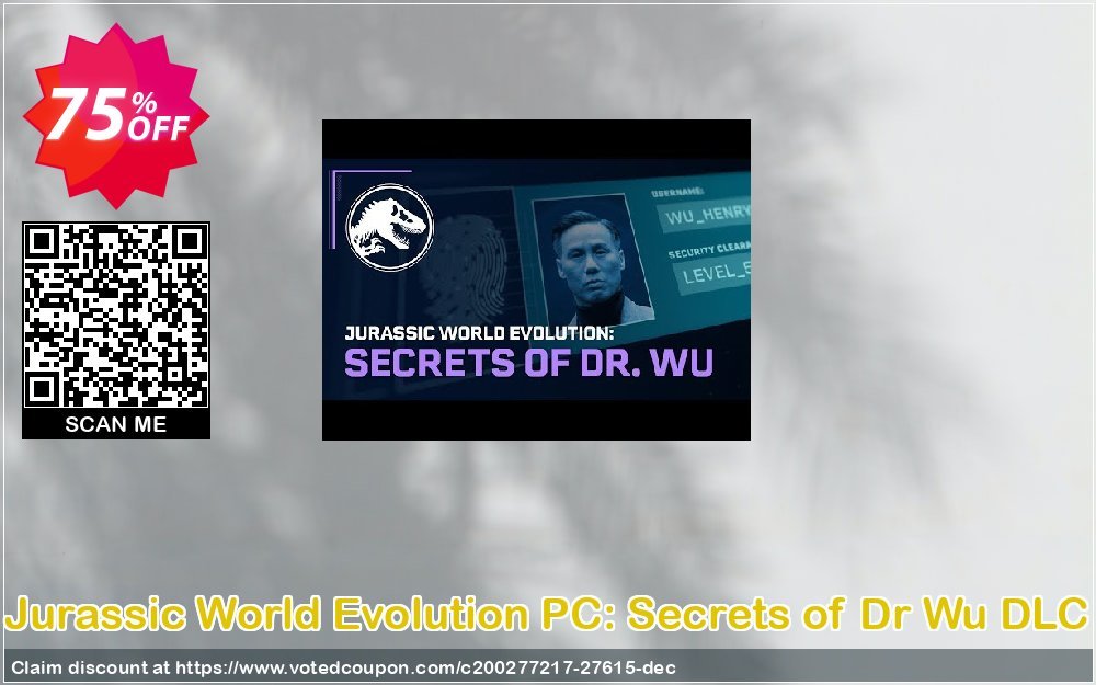 Jurassic World Evolution PC: Secrets of Dr Wu DLC Coupon, discount Jurassic World Evolution PC: Secrets of Dr Wu DLC Deal. Promotion: Jurassic World Evolution PC: Secrets of Dr Wu DLC Exclusive Easter Sale offer 