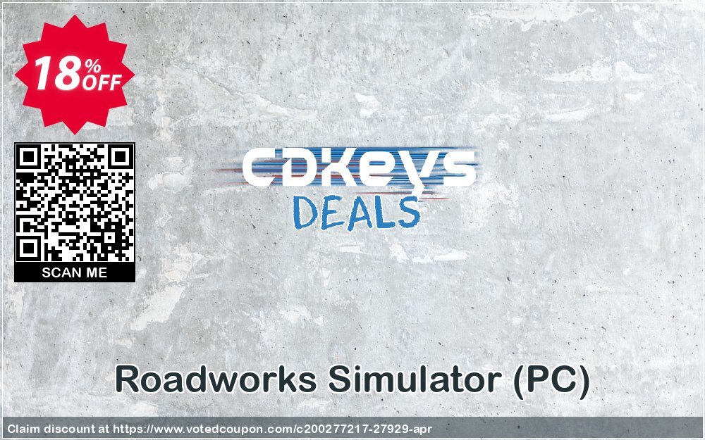 Roadworks Simulator, PC  Coupon, discount Roadworks Simulator (PC) Deal. Promotion: Roadworks Simulator (PC) Exclusive Easter Sale offer 