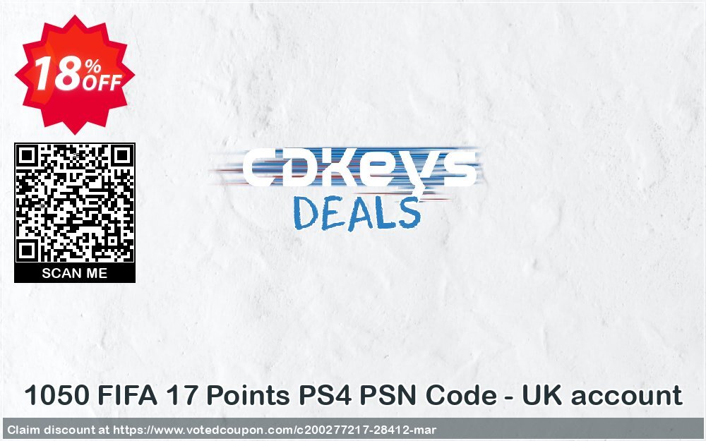 1050 FIFA 17 Points PS4 PSN Code - UK account Coupon Code May 2024, 18% OFF - VotedCoupon