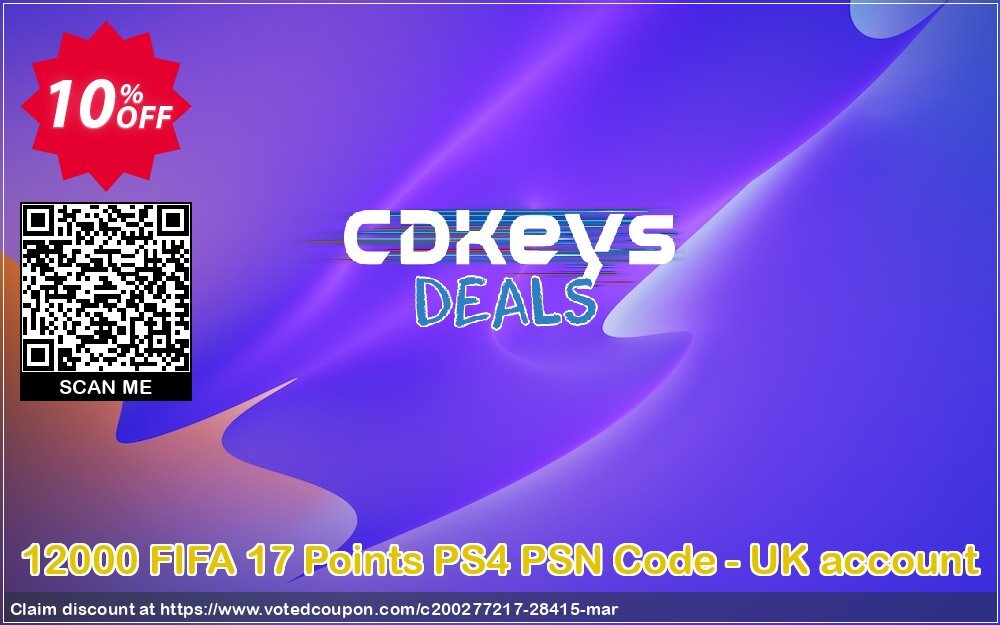 12000 FIFA 17 Points PS4 PSN Code - UK account Coupon, discount 12000 FIFA 17 Points PS4 PSN Code - UK account Deal. Promotion: 12000 FIFA 17 Points PS4 PSN Code - UK account Exclusive Easter Sale offer 