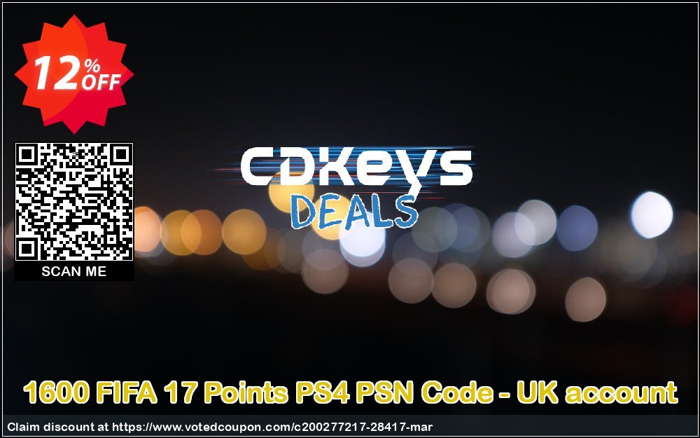 1600 FIFA 17 Points PS4 PSN Code - UK account Coupon Code May 2024, 12% OFF - VotedCoupon