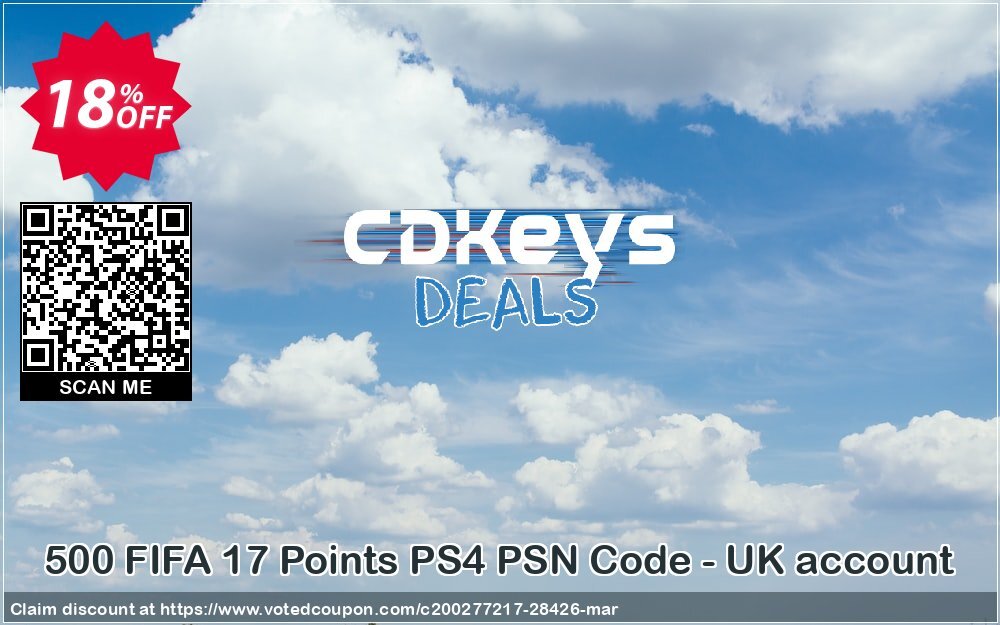 500 FIFA 17 Points PS4 PSN Code - UK account Coupon, discount 500 FIFA 17 Points PS4 PSN Code - UK account Deal. Promotion: 500 FIFA 17 Points PS4 PSN Code - UK account Exclusive Easter Sale offer 