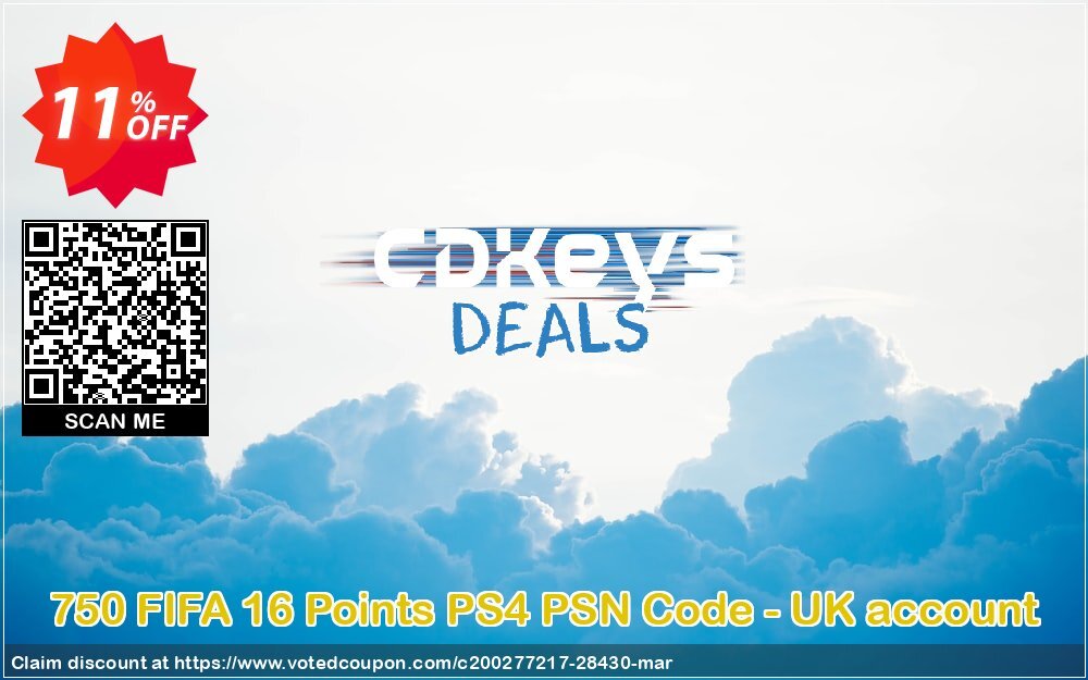 750 FIFA 16 Points PS4 PSN Code - UK account Coupon, discount 750 FIFA 16 Points PS4 PSN Code - UK account Deal. Promotion: 750 FIFA 16 Points PS4 PSN Code - UK account Exclusive Easter Sale offer 