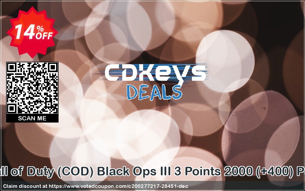 Call of Duty, COD Black Ops III 3 Points 2000, +400 PS4 Coupon, discount Call of Duty (COD) Black Ops III 3 Points 2000 (+400) PS4 Deal. Promotion: Call of Duty (COD) Black Ops III 3 Points 2000 (+400) PS4 Exclusive Easter Sale offer 