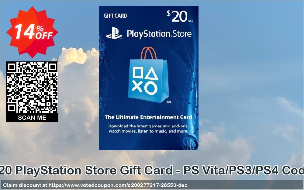 $20 PS Store Gift Card - PS Vita/PS3/PS4 Code Coupon Code May 2024, 14% OFF - VotedCoupon