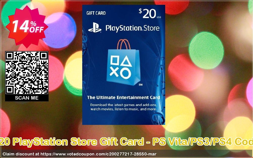 $20 PS Store Gift Card - PS Vita/PS3/PS4 Code Coupon Code May 2024, 14% OFF - VotedCoupon