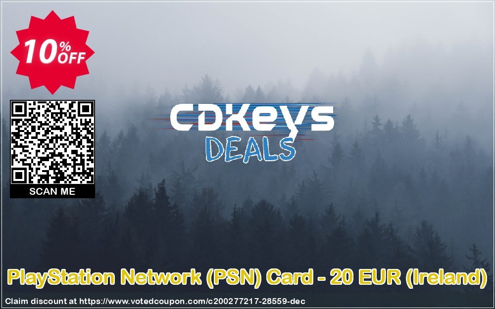PS Network, PSN Card - 20 EUR, Ireland  Coupon, discount PlayStation Network (PSN) Card - 20 EUR (Ireland) Deal. Promotion: PlayStation Network (PSN) Card - 20 EUR (Ireland) Exclusive Easter Sale offer 