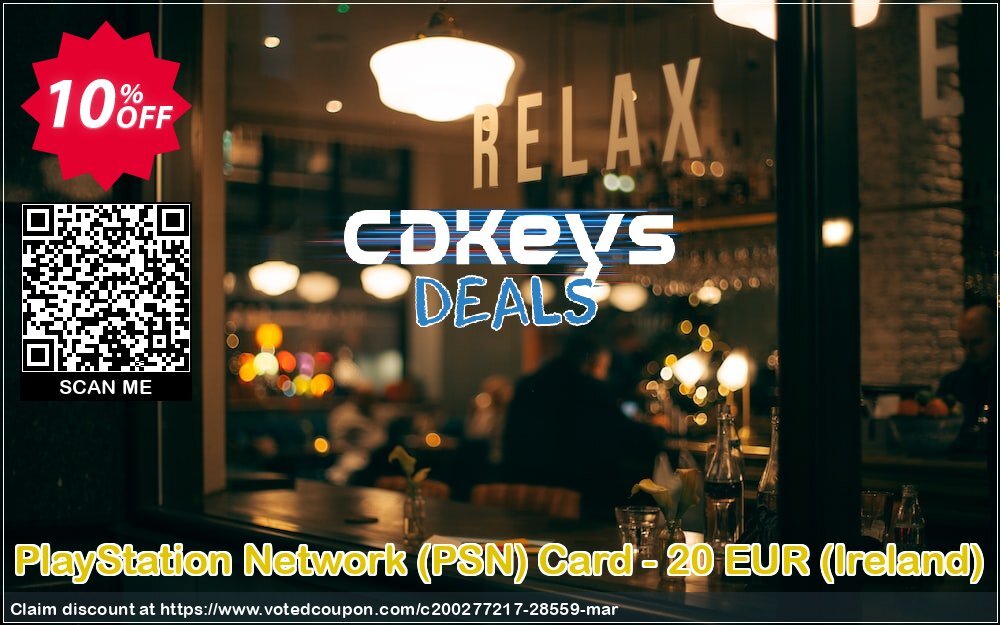 PS Network, PSN Card - 20 EUR, Ireland  Coupon, discount PlayStation Network (PSN) Card - 20 EUR (Ireland) Deal. Promotion: PlayStation Network (PSN) Card - 20 EUR (Ireland) Exclusive Easter Sale offer 