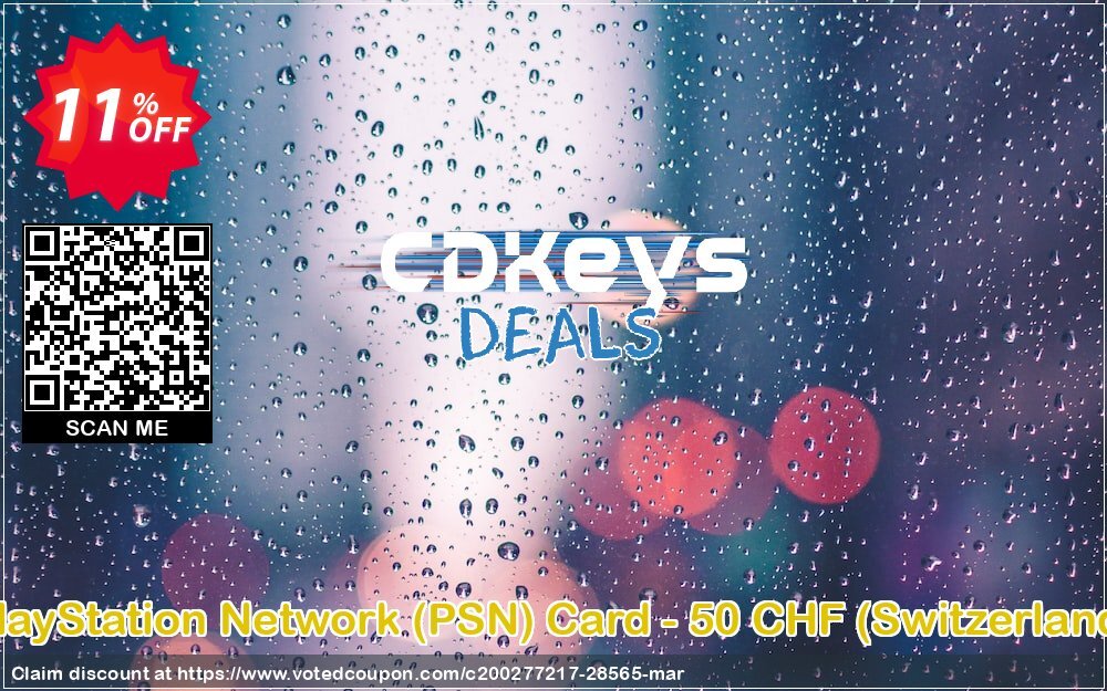 PS Network, PSN Card - 50 CHF, Switzerland  Coupon, discount PlayStation Network (PSN) Card - 50 CHF (Switzerland) Deal. Promotion: PlayStation Network (PSN) Card - 50 CHF (Switzerland) Exclusive Easter Sale offer 