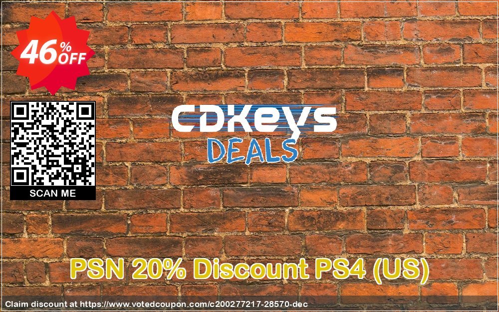 PSN 20% Discount PS4, US  Coupon, discount PSN 20% Discount PS4 (US) Deal. Promotion: PSN 20% Discount PS4 (US) Exclusive Easter Sale offer 
