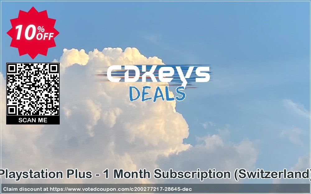 PS Plus - Monthly Subscription, Switzerland  Coupon, discount Playstation Plus - 1 Month Subscription (Switzerland) Deal. Promotion: Playstation Plus - 1 Month Subscription (Switzerland) Exclusive Easter Sale offer 