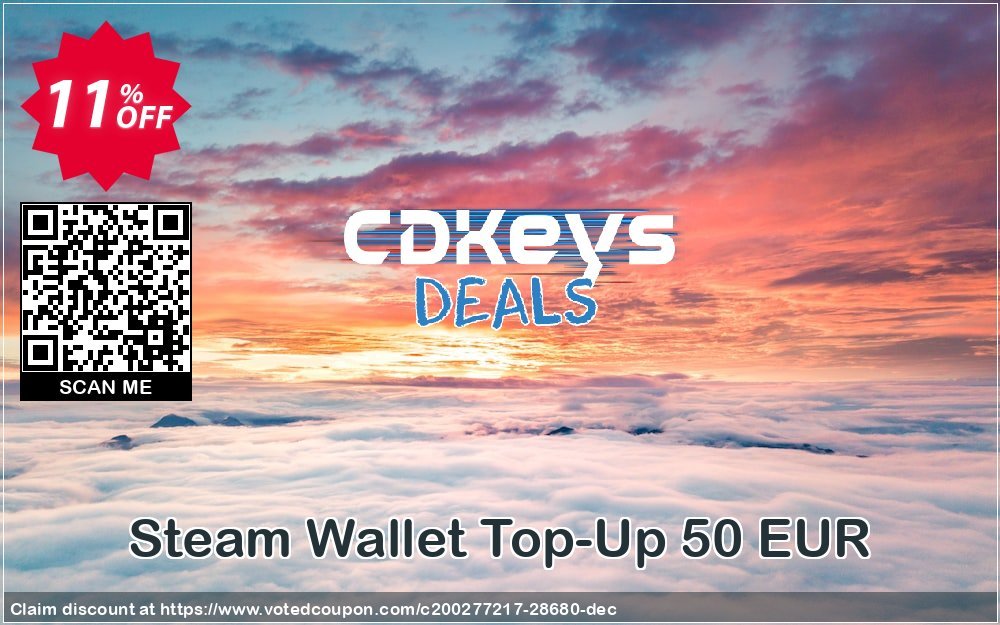 Steam Wallet Top-Up 50 EUR Coupon, discount Steam Wallet Top-Up 50 EUR Deal. Promotion: Steam Wallet Top-Up 50 EUR Exclusive Easter Sale offer 
