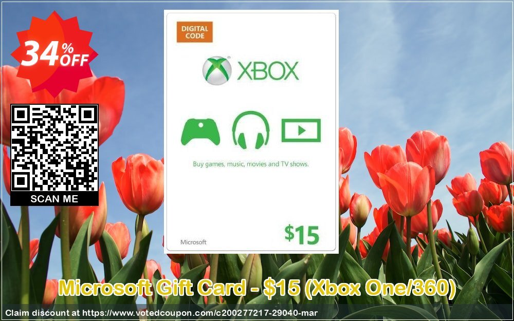 Microsoft Gift Card - $15, Xbox One/360  Coupon, discount Microsoft Gift Card - $15 (Xbox One/360) Deal. Promotion: Microsoft Gift Card - $15 (Xbox One/360) Exclusive Easter Sale offer 