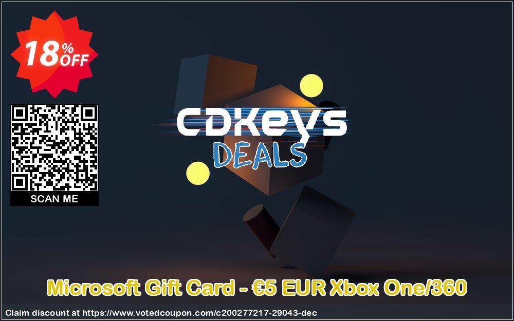 Microsoft Gift Card - €5 EUR Xbox One/360 Coupon, discount Microsoft Gift Card - €5 EUR Xbox One/360 Deal. Promotion: Microsoft Gift Card - €5 EUR Xbox One/360 Exclusive Easter Sale offer 