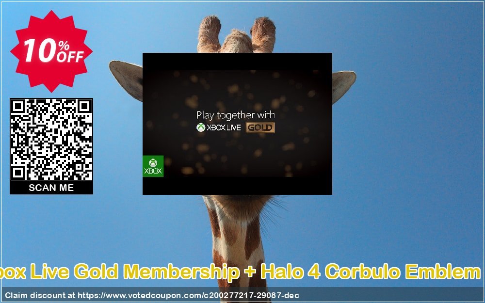 12 + Monthly Xbox Live Gold Membership + Halo 4 Corbulo Emblem, Xbox One/360  Coupon, discount 12 + 1 Month Xbox Live Gold Membership + Halo 4 Corbulo Emblem (Xbox One/360) Deal. Promotion: 12 + 1 Month Xbox Live Gold Membership + Halo 4 Corbulo Emblem (Xbox One/360) Exclusive Easter Sale offer 