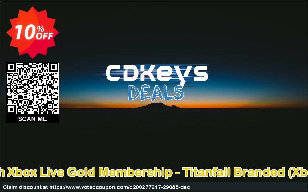 12 + Monthly Xbox Live Gold Membership - Titanfall Branded, Xbox One/360  Coupon, discount 12 + 1 Month Xbox Live Gold Membership - Titanfall Branded (Xbox One/360) Deal. Promotion: 12 + 1 Month Xbox Live Gold Membership - Titanfall Branded (Xbox One/360) Exclusive Easter Sale offer 