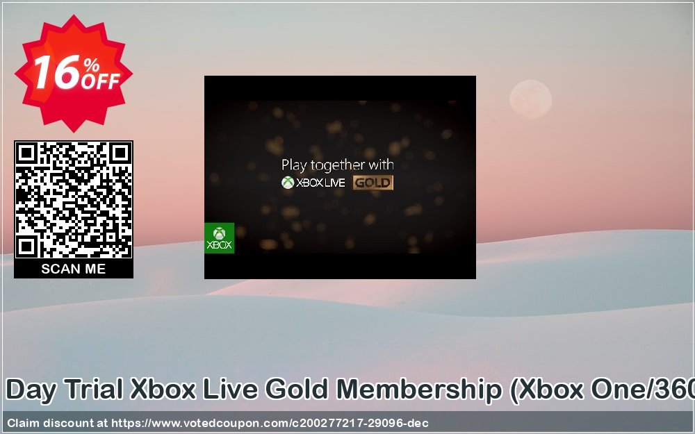 7 Day Trial Xbox Live Gold Membership, Xbox One/360  Coupon, discount 7 Day Trial Xbox Live Gold Membership (Xbox One/360) Deal. Promotion: 7 Day Trial Xbox Live Gold Membership (Xbox One/360) Exclusive Easter Sale offer 