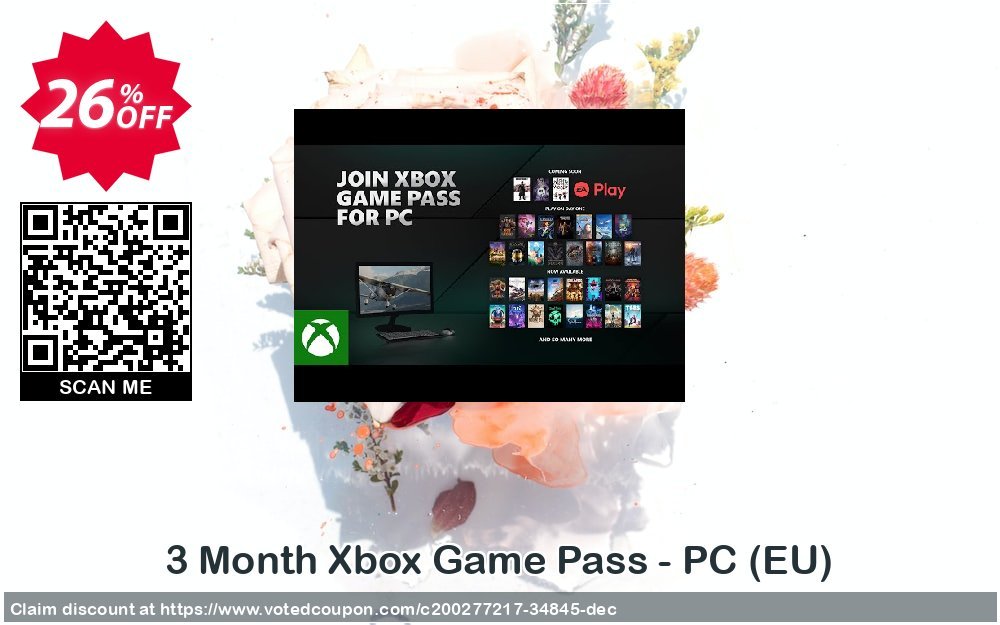 3 Month Xbox Game Pass - PC, EU  Coupon, discount 3 Month Xbox Game Pass - PC (EU) Deal 2024 CDkeys. Promotion: 3 Month Xbox Game Pass - PC (EU) Exclusive Sale offer 