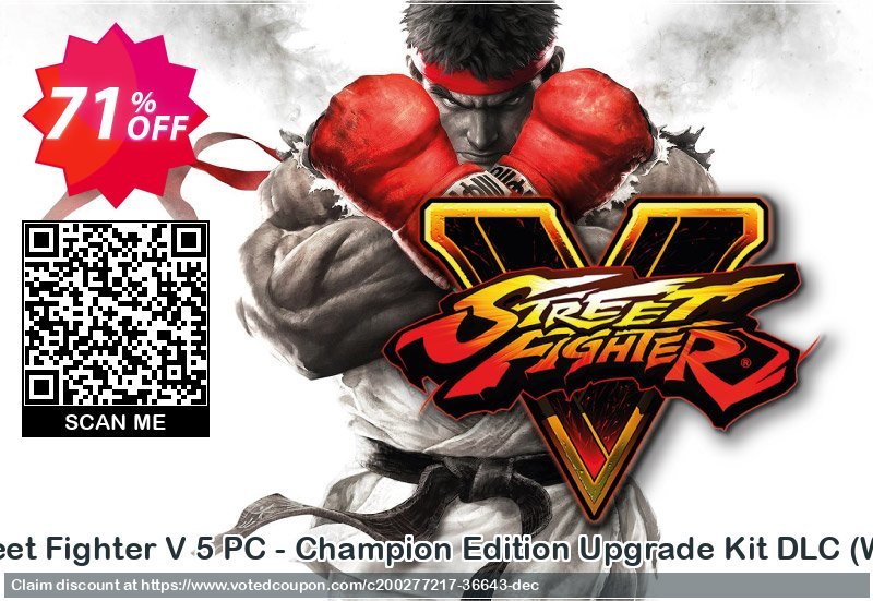 Street Fighter V 5 PC - Champion Edition Upgrade Kit DLC, WW  Coupon, discount Street Fighter V 5 PC - Champion Edition Upgrade Kit DLC (WW) Deal 2024 CDkeys. Promotion: Street Fighter V 5 PC - Champion Edition Upgrade Kit DLC (WW) Exclusive Sale offer 
