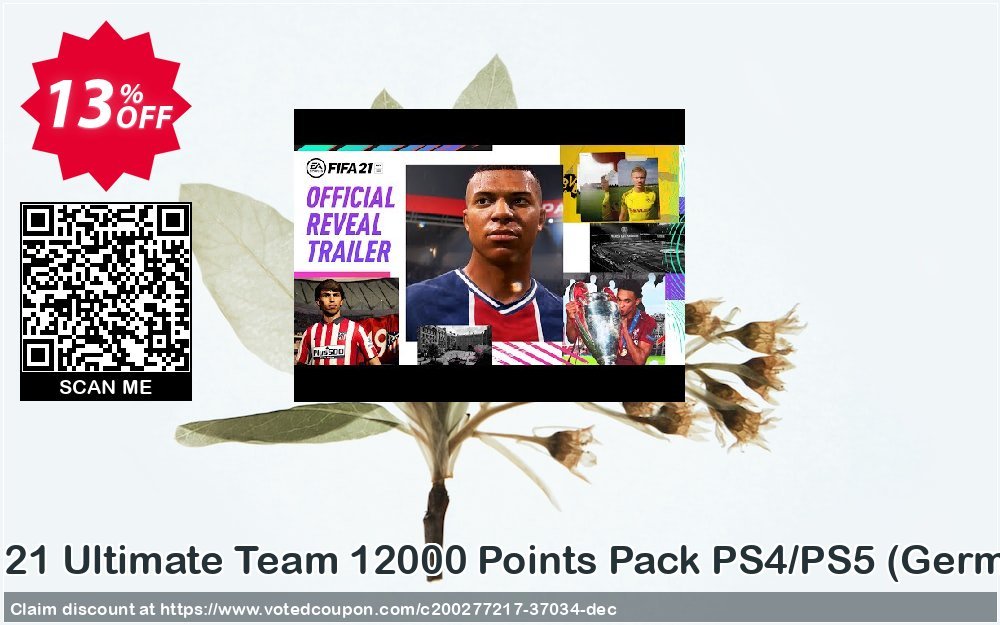 FIFA 21 Ultimate Team 12000 Points Pack PS4/PS5, Germany  Coupon, discount FIFA 21 Ultimate Team 12000 Points Pack PS4/PS5 (Germany) Deal 2024 CDkeys. Promotion: FIFA 21 Ultimate Team 12000 Points Pack PS4/PS5 (Germany) Exclusive Sale offer 