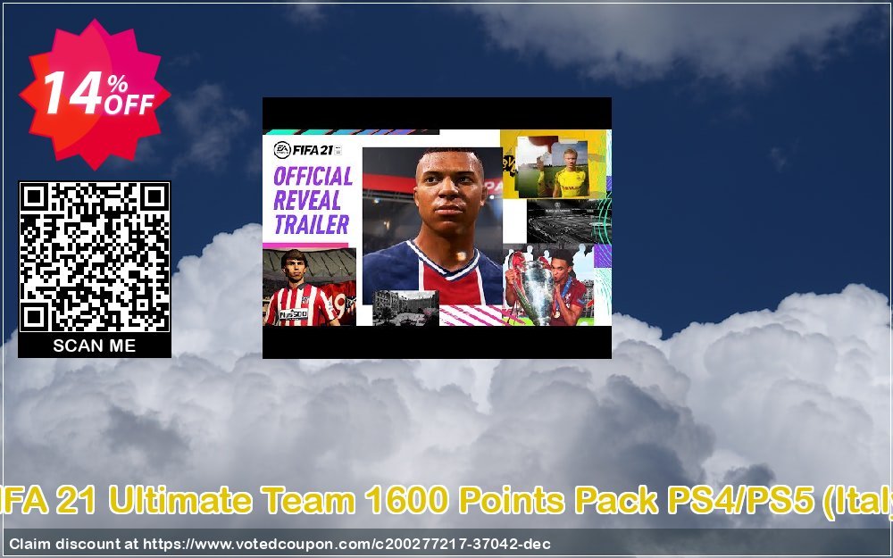 FIFA 21 Ultimate Team 1600 Points Pack PS4/PS5, Italy  Coupon, discount FIFA 21 Ultimate Team 1600 Points Pack PS4/PS5 (Italy) Deal 2024 CDkeys. Promotion: FIFA 21 Ultimate Team 1600 Points Pack PS4/PS5 (Italy) Exclusive Sale offer 