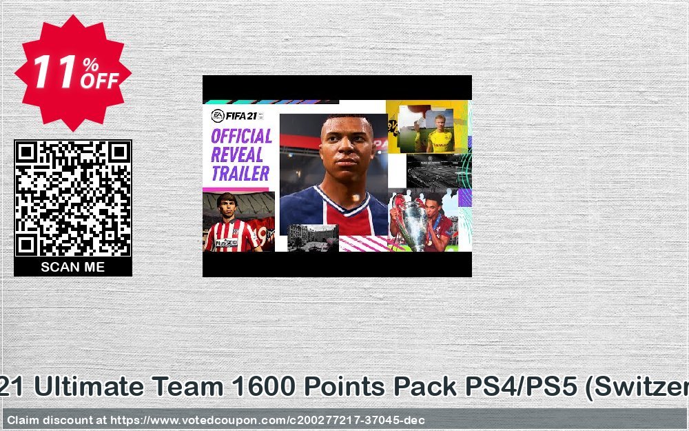 FIFA 21 Ultimate Team 1600 Points Pack PS4/PS5, Switzerland  Coupon, discount FIFA 21 Ultimate Team 1600 Points Pack PS4/PS5 (Switzerland) Deal 2024 CDkeys. Promotion: FIFA 21 Ultimate Team 1600 Points Pack PS4/PS5 (Switzerland) Exclusive Sale offer 