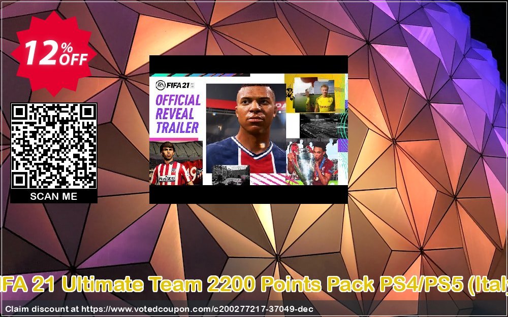 FIFA 21 Ultimate Team 2200 Points Pack PS4/PS5, Italy  Coupon, discount FIFA 21 Ultimate Team 2200 Points Pack PS4/PS5 (Italy) Deal 2024 CDkeys. Promotion: FIFA 21 Ultimate Team 2200 Points Pack PS4/PS5 (Italy) Exclusive Sale offer 