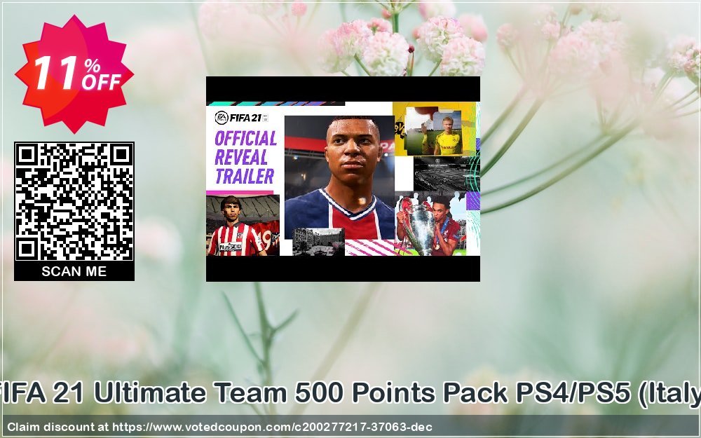 FIFA 21 Ultimate Team 500 Points Pack PS4/PS5, Italy  Coupon, discount FIFA 21 Ultimate Team 500 Points Pack PS4/PS5 (Italy) Deal 2024 CDkeys. Promotion: FIFA 21 Ultimate Team 500 Points Pack PS4/PS5 (Italy) Exclusive Sale offer 