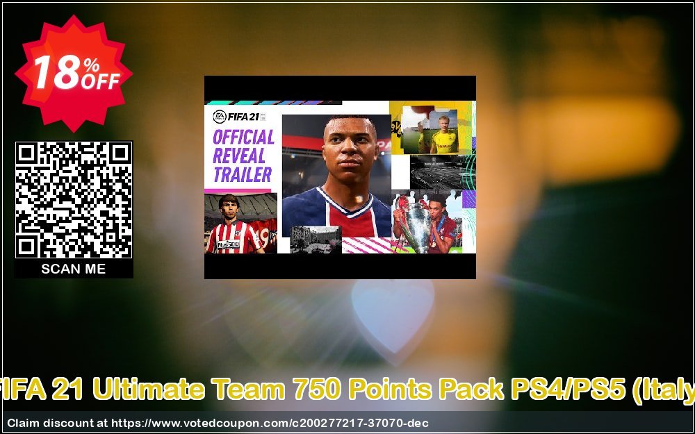 FIFA 21 Ultimate Team 750 Points Pack PS4/PS5, Italy  Coupon, discount FIFA 21 Ultimate Team 750 Points Pack PS4/PS5 (Italy) Deal 2024 CDkeys. Promotion: FIFA 21 Ultimate Team 750 Points Pack PS4/PS5 (Italy) Exclusive Sale offer 