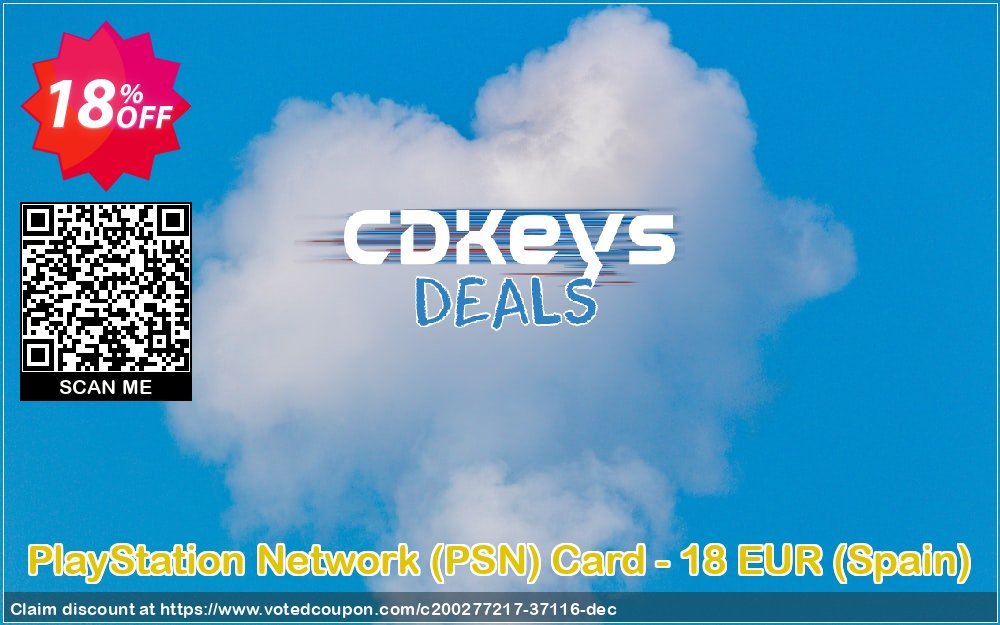PS Network, PSN Card - 18 EUR, Spain  Coupon, discount PlayStation Network (PSN) Card - 18 EUR (Spain) Deal 2023 CDkeys. Promotion: PlayStation Network (PSN) Card - 18 EUR (Spain) Exclusive Sale offer 