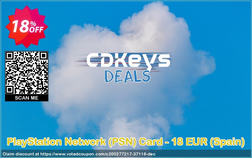 PS Network, PSN Card - 18 EUR, Spain  Coupon, discount PlayStation Network (PSN) Card - 18 EUR (Spain) Deal 2024 CDkeys. Promotion: PlayStation Network (PSN) Card - 18 EUR (Spain) Exclusive Sale offer 